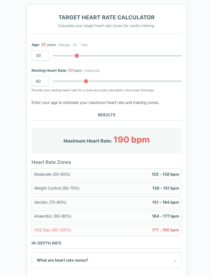 Target heart rate zones calculator