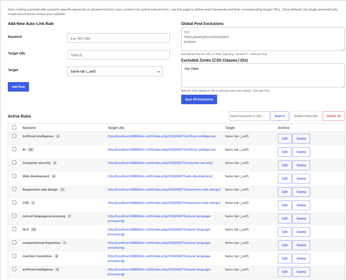 Automazione dei collegamenti e auto-linking