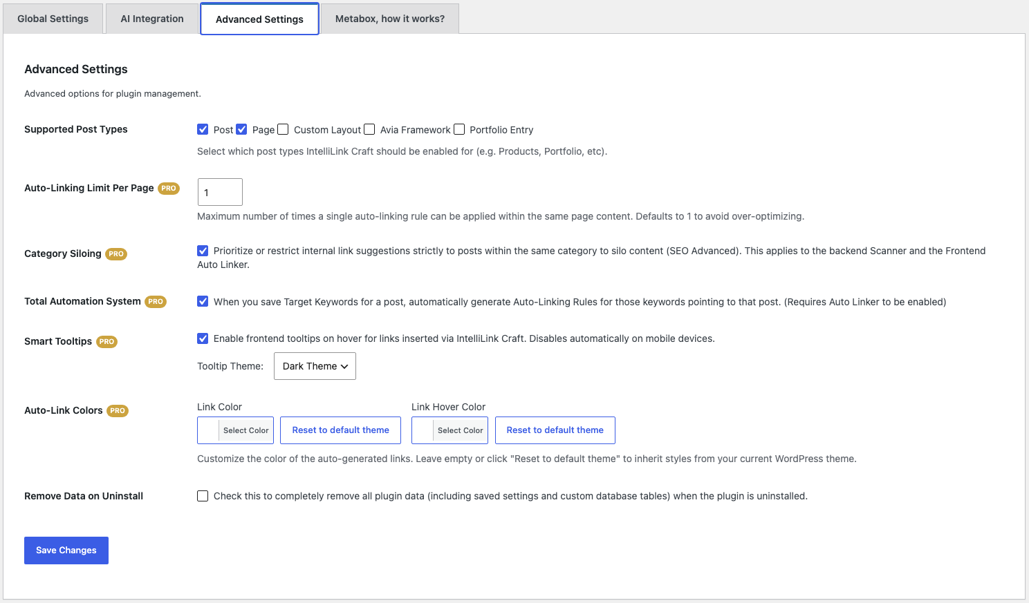 IntelliLink Craft PRO - anteprima impostazioni