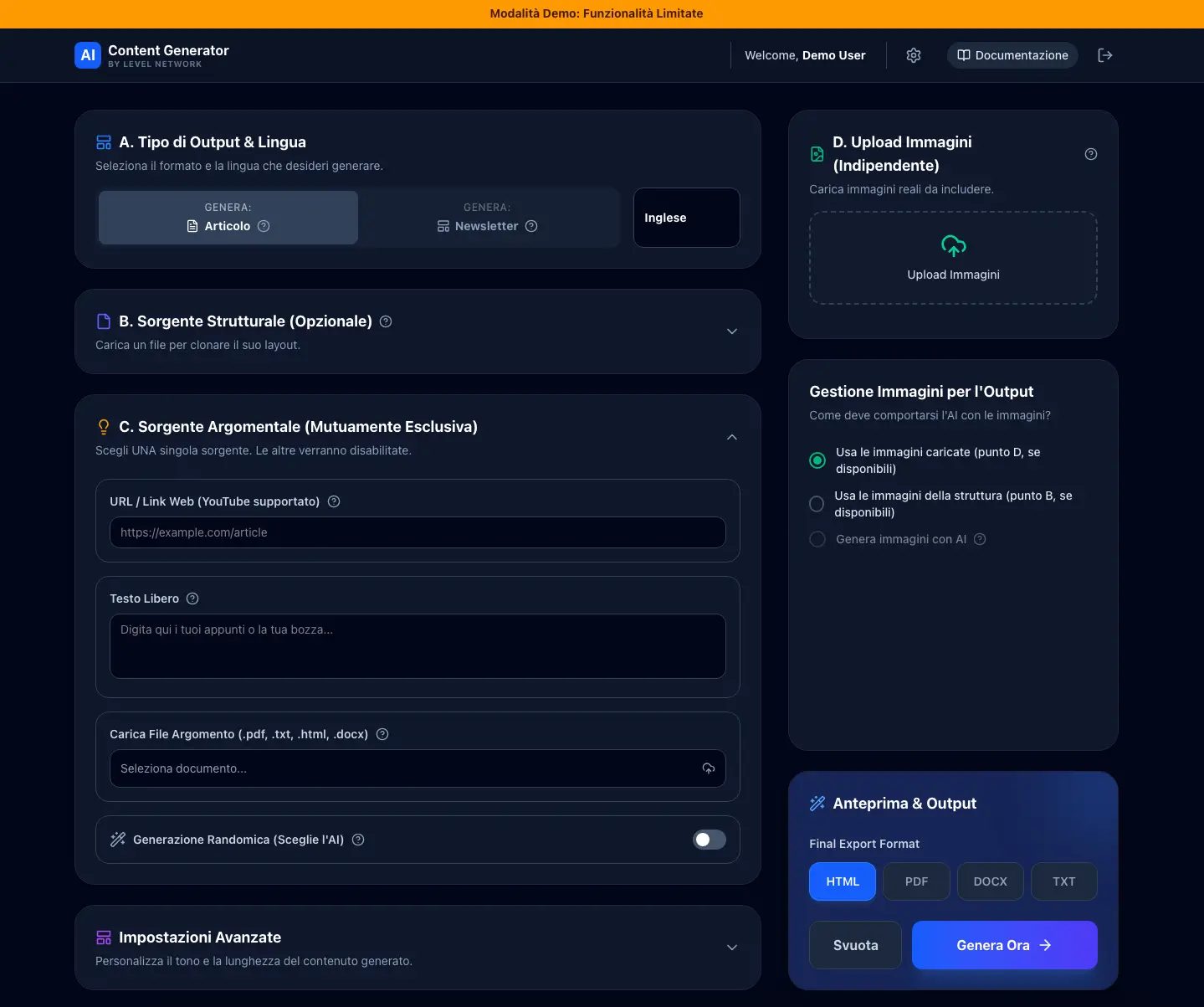 AI Content Generator Dark Mode