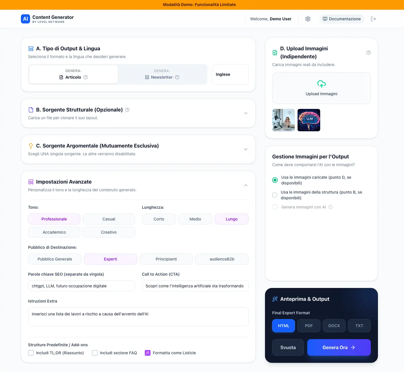 AI Content Generator Dashboard Preview