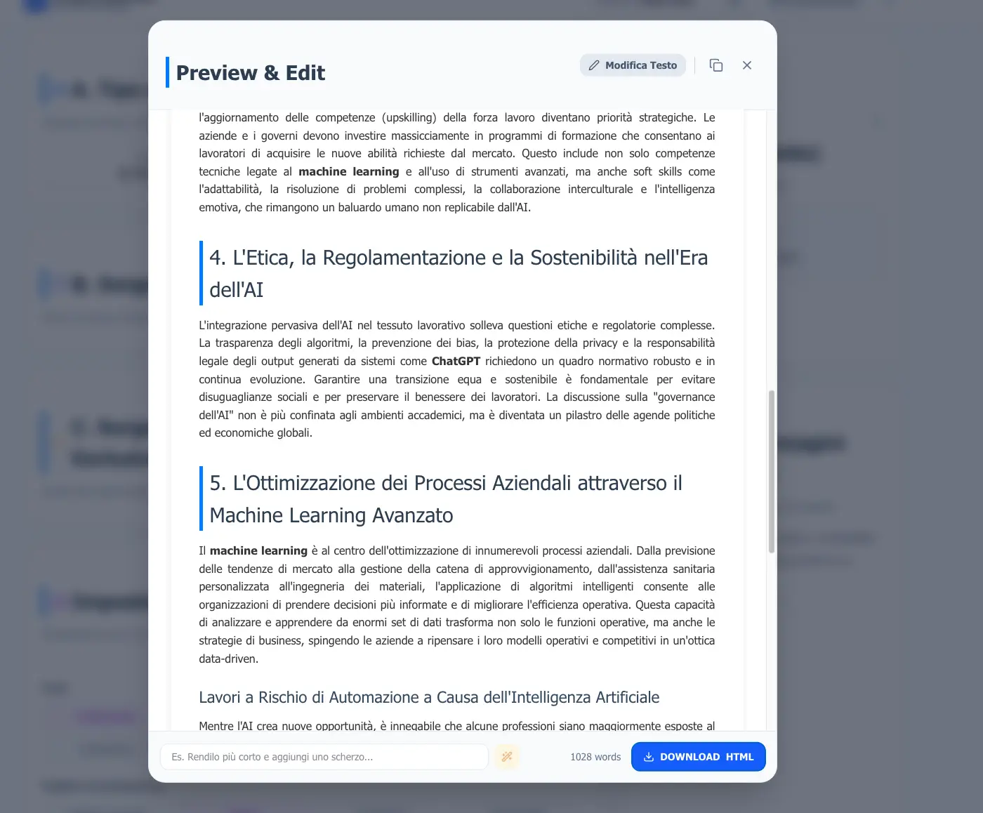 AI Content Generator Result Preview