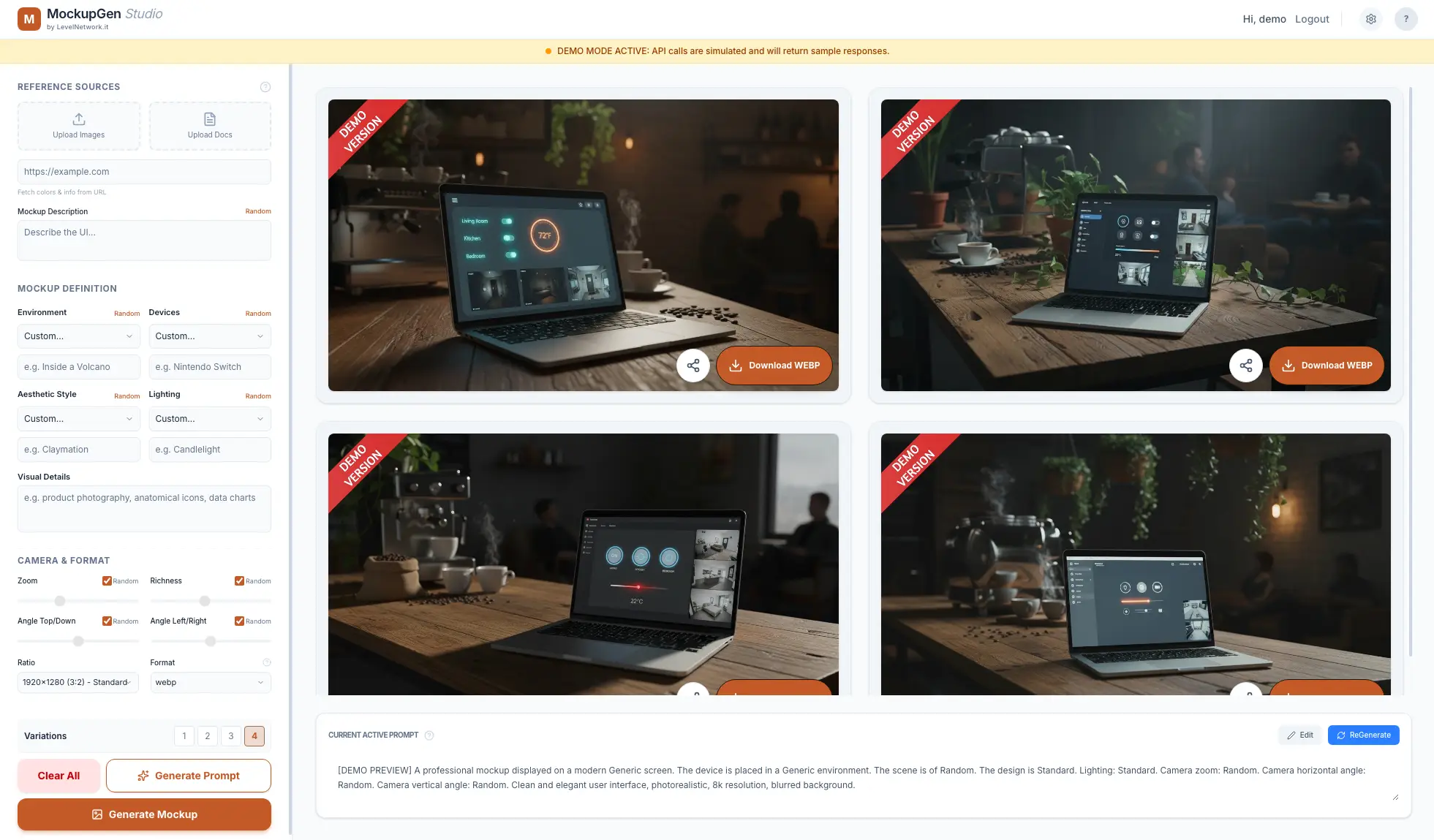 Mockup Gen Studio Demo Light Theme